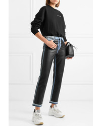 Amiri Paneled Leather And Denim High Rise Straight Leg Jeans