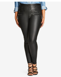City Chic Trendy Plus Size Coated Black Wash Corset Waist Jeans