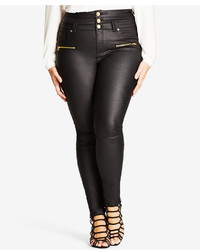 City Chic Trendy Plus Size Coated High Waist Black Wash Skinny Jeans
