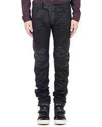 Balmain Waxed Moto Jeans Black