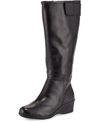 Taryn Rose Aiden Leather Demi Wedge Knee Boot Black