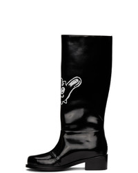 Xander Zhou Black Glossy Graphic Boots