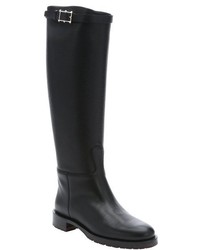 Valentino Black Leather Chevalier Pull On Knee High Boots