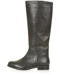 Topshop Black Leather Knee High Boots 100% Leather Specialist Clean Only