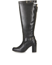 Topshop Black Leather Knee High Boots Heel Height Approximately 35 100% Leather Specialist Leather Clean Only