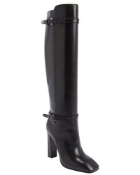 Prada Black Leather Knee High Bucklestrap Boots