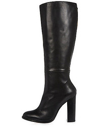 River Island Black Leather Knee High Heeled Boots