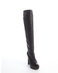 Prada Black Leather Knee High Platform Heel Boots