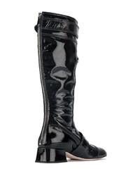 Miu Miu Black Patent Leather Zipper Knee Boots