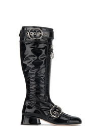 Miu Miu Black Patent Leather Zipper Knee Boots