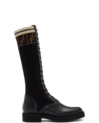 Fendi Black Tall Rockoko Combat Boots, $1,290 | SSENSE | Lookastic
