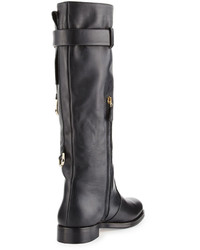 RED Valentino Buckle Leather Knee Boot Black