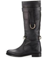 RED Valentino Buckle Leather Knee Boot Black