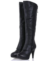 ChicNova Black Real Leather Knee High Boots