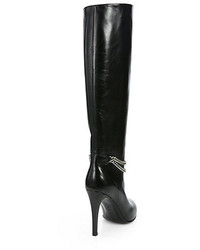 Saint Laurent Debbie Chain Detail Leather Knee High Boots