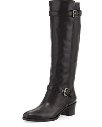 Gianvito Rossi Double Buckled Leather Knee Boot Black