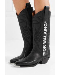 Off-White For Walking Embroidered Printed Textured Leather Knee Boots