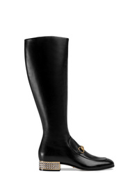 Gucci Horsebit Leather Knee Boot With Crystals
