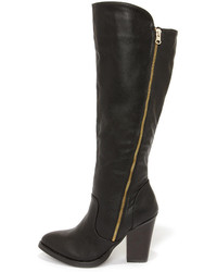Hot And Edgy Taupe Knee High Heel Boots