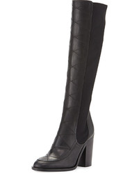 Isild Quilted Leather Knee Boot Black