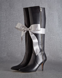 Neiman Marcus Katie Leather Zip Knee Boot Black