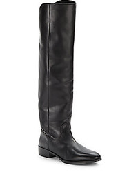 Saks Fifth Avenue BLACK Knee High Leather Back Zip Boots