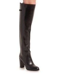 Sergio Rossi Leather Knee High Buckle Tab Boots