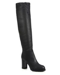 Casadei Leather Shearling Knee High Boots
