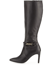 Cole Haan Loveth Side Buckle Leather Knee High Boots Black