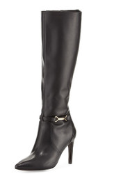Cole Haan Loveth Side Buckle Leather Knee High Boots Black