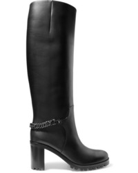 Christian Louboutin Napeleo 70 Chain Trimmed Leather Knee Boots Black
