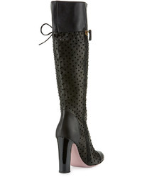 RED Valentino Polka Dot Leather 100mm Knee Boot Black