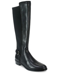 Tahari Renee Leather And Neoprene Knee High Buckle Boots