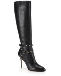 Valentino Rockstud Leather Strap Knee High Boots