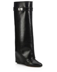 Givenchy Shark Lock Knee High Leather Wedge Boots