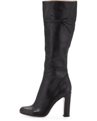 RED Valentino Side Bow Leather 100mm Knee Boot Black