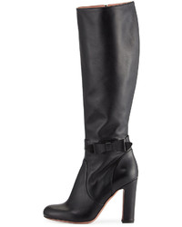 RED Valentino Side Bow Leather Knee Boot Black