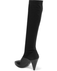 Prada Stretch Knit And Leather Knee Sock Boots