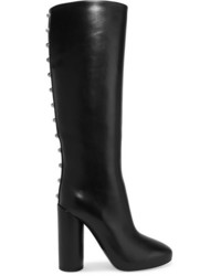 Balenciaga Studded Leather Knee Boots Black