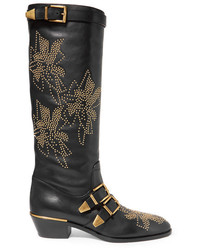 Chloé Susanna Studded Leather Knee Boots Black