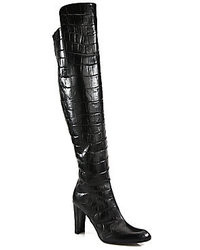 Stuart Weitzman Vigor Crocodile Print Leather Knee High Boots