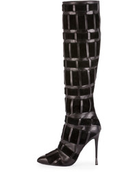Tom Ford Woven Leather 105mm Knee Boot Black