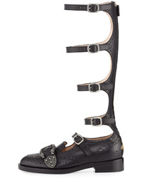 Gucci Leather Brogue Gladiator Boot Black