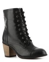 Black Leather Lace-up Ankle Boots