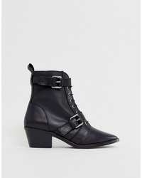 Office Ambassador Leather Black Lace Up Two Ankle Boot
