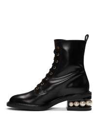 Nicholas Kirkwood Miri Black Leather Faux Pearl Ankle Boot (36 EU