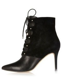 River Island Black Leather And Suede Pointed Lace Up Boots