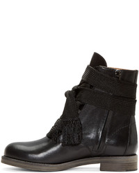 Chloé Black Leather Lace Up Ankle Boots