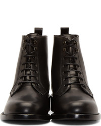 Saint Laurent Black Leather Ranger Lace Up Ankle Boots