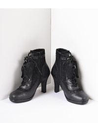 Unique Vintage Black Vegan Leather Lace Bow Ankle Boots